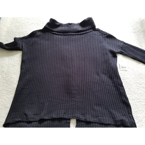Free People Juicy Long Sleeve Black Waffle Knit Cowl Neck Size XS - Picture 6 of 9